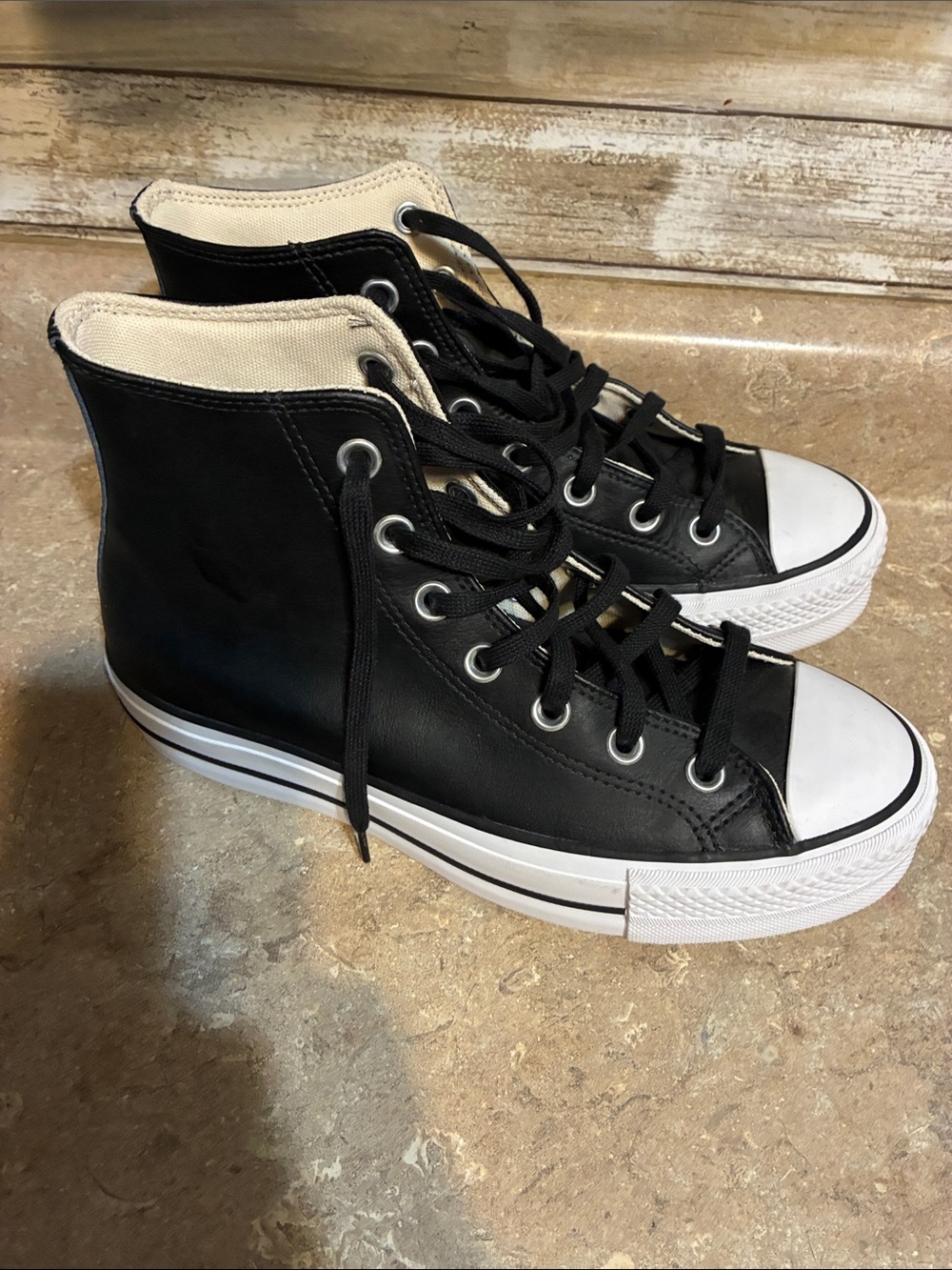 Converse Size 7.5 Black & White High-Top Platform Sneakers - Picture 5 of 11